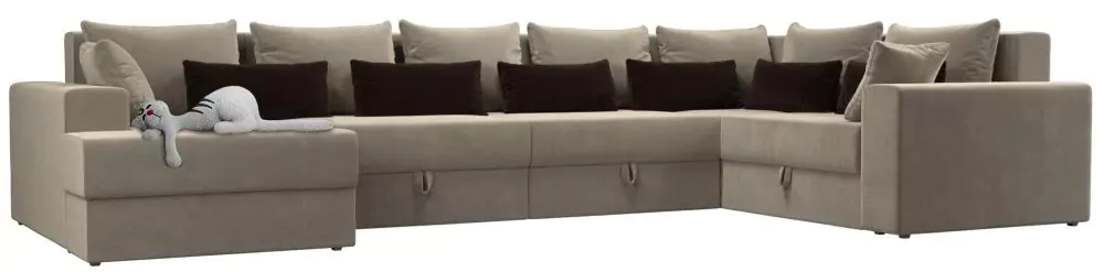 П-образный диван Майами - Вельвет бежевый коричневый СПб