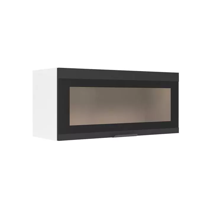 Шкаф верхний горизонтальный со стеклом ШВГС 800 "София" Норд стекло (софт черный) дизайн 1