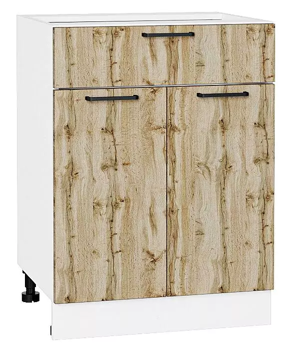 Шкаф нижний с 2-мя дверцами и ящиком Флэт Wotan Oak 2S/Белый