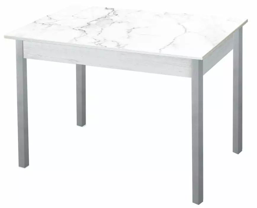 Стол обеденный раздвижной с фотопечатью Альфа Белый мрамор/Серебристый металлик