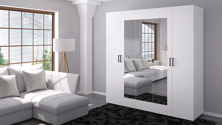 Шкаф Квадро 5-ти ств. 2000 с зеркалом дизайн 1