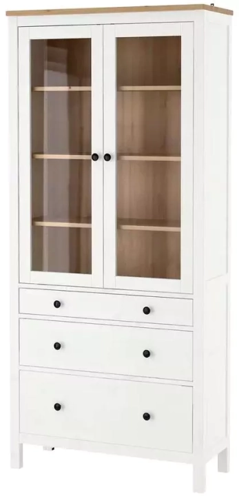 Шкаф-витрина с 3 ящиками HEMNES, Белый